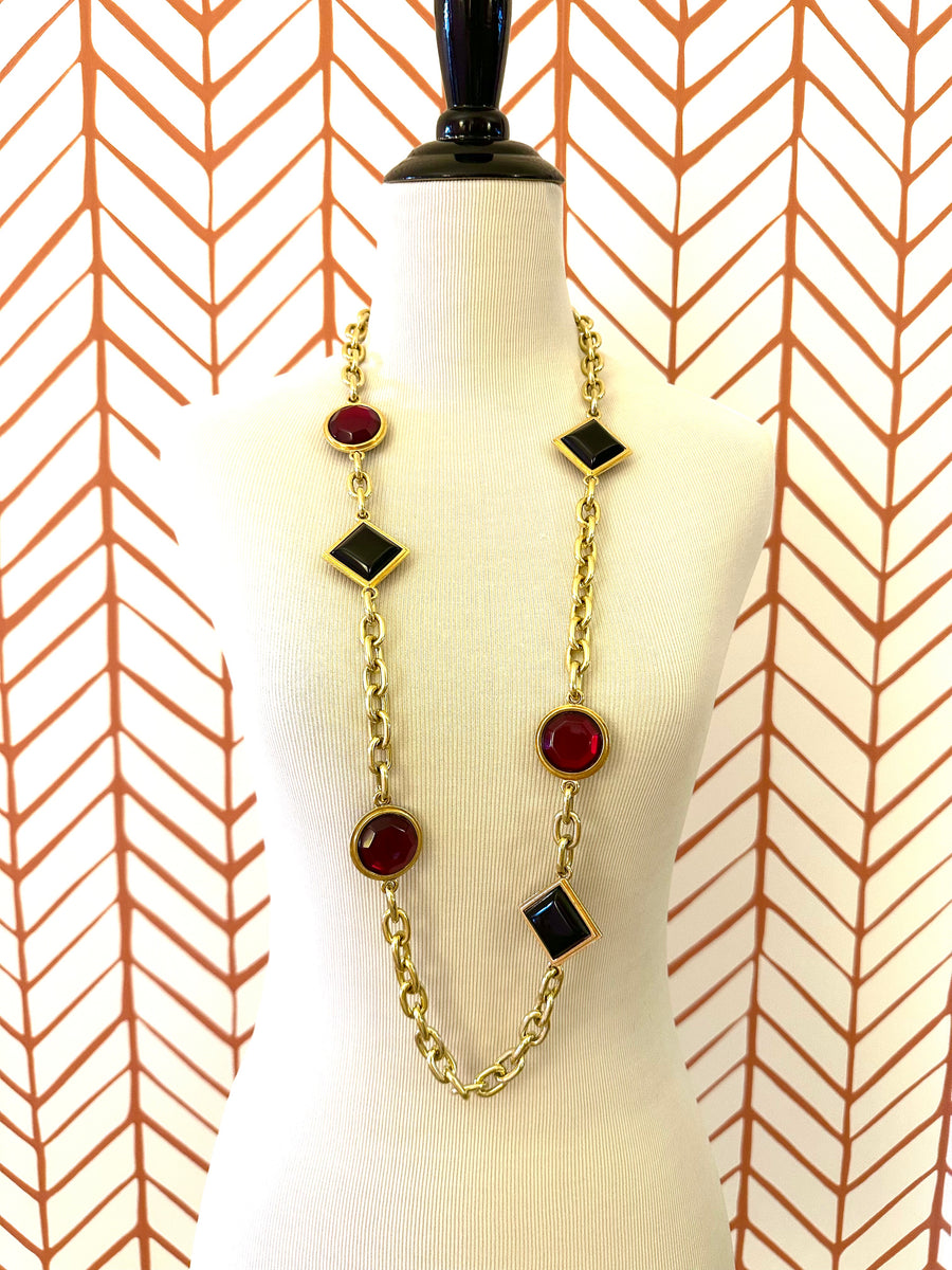 1980s Yves Saint Laurent Large Gold Chain with Poured Resin Gems