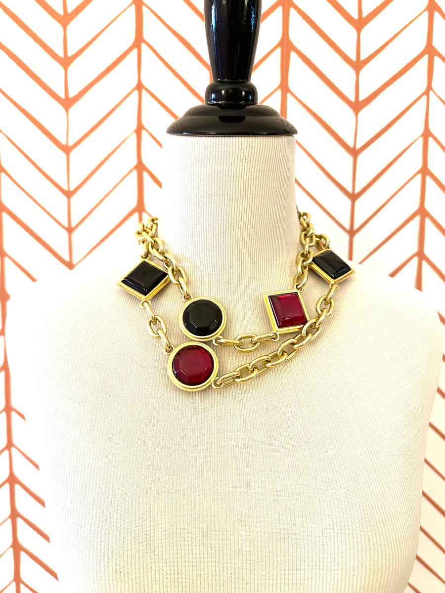 1980s Yves Saint Laurent Large Gold Chain with Poured Resin Gems