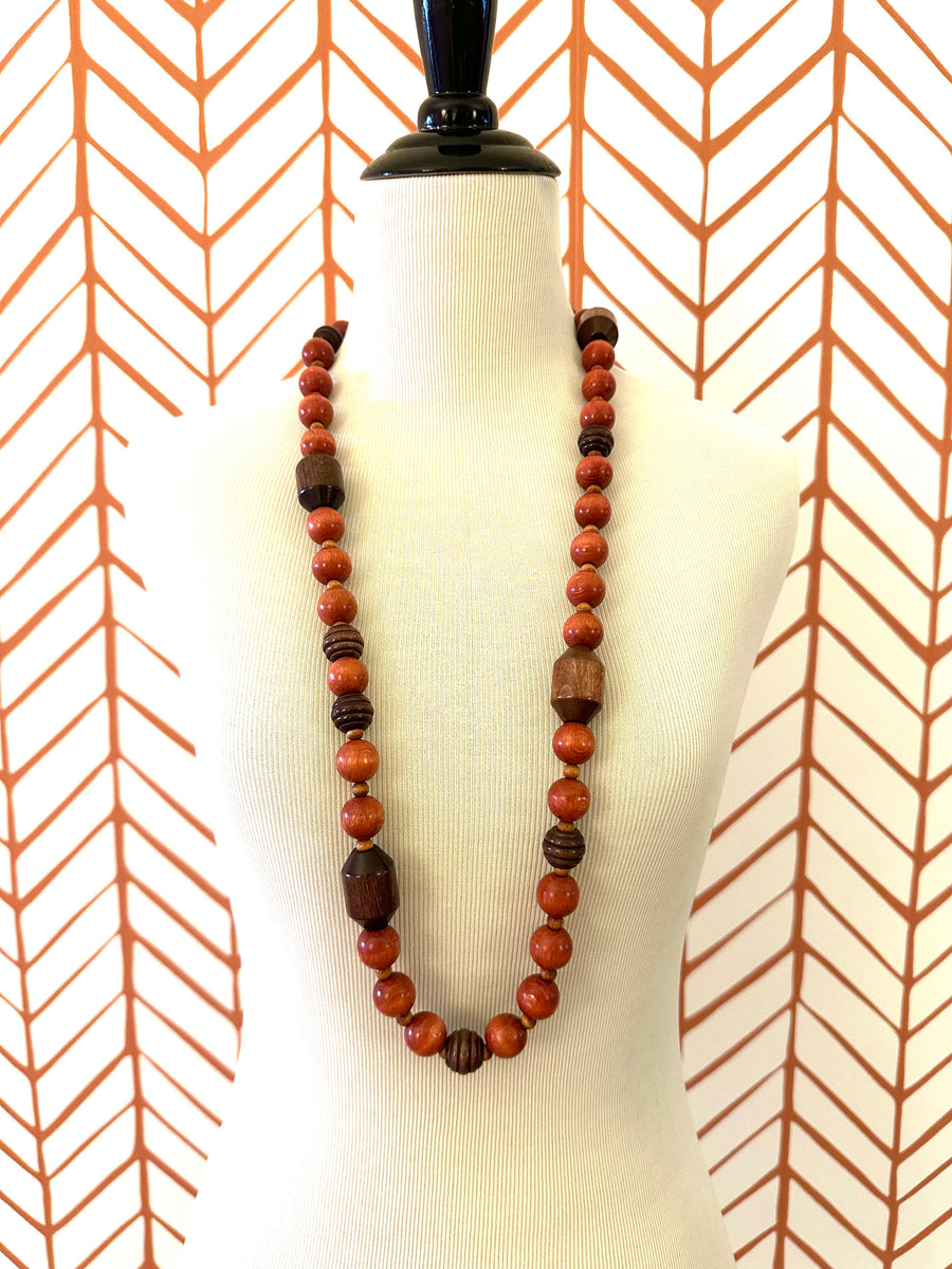 1970s Yves Saint Laurent Wood Beaded Necklace