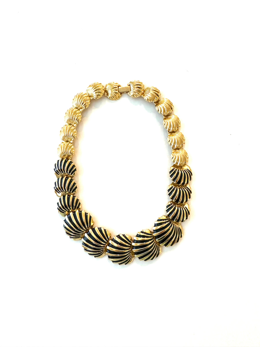 1980s Napier Gold and Black Shell Necklace