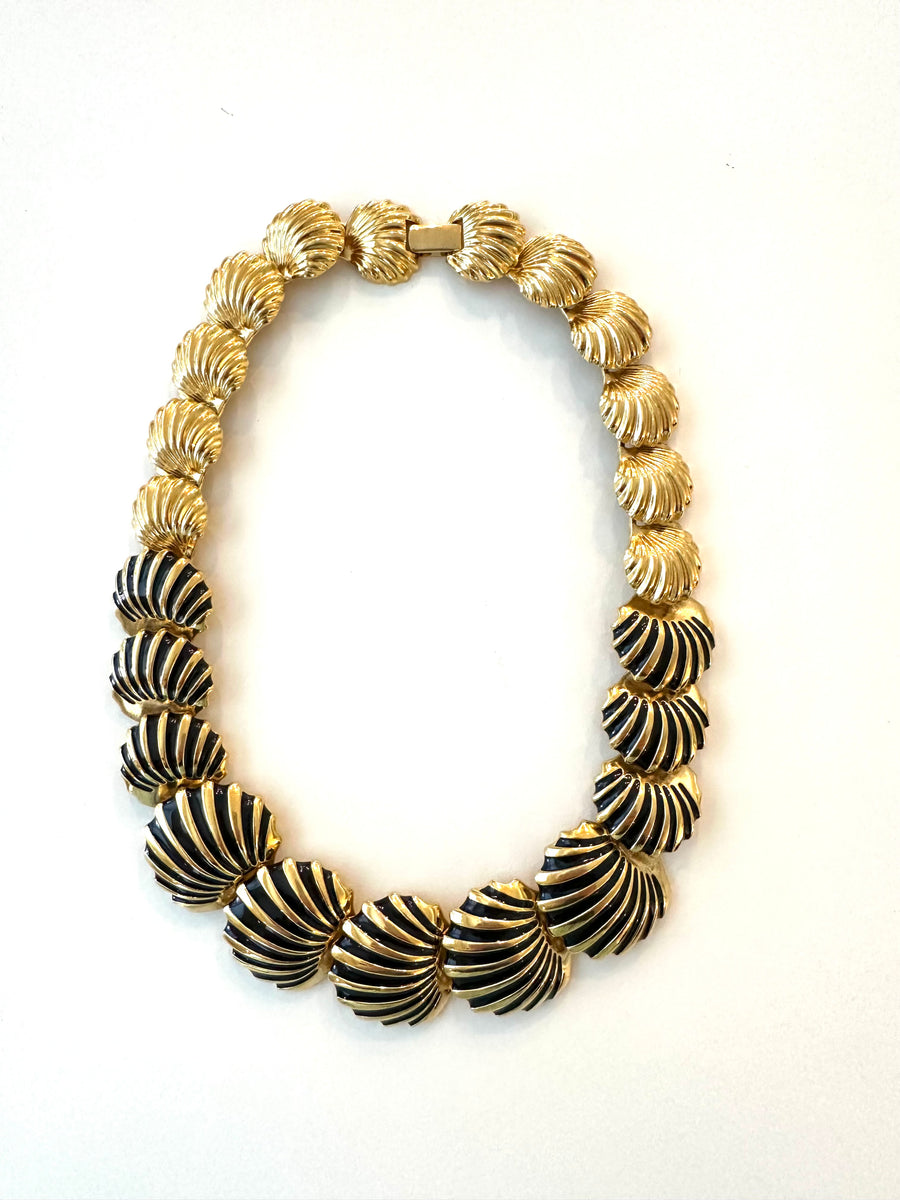 1980s Napier Gold and Black Shell Necklace