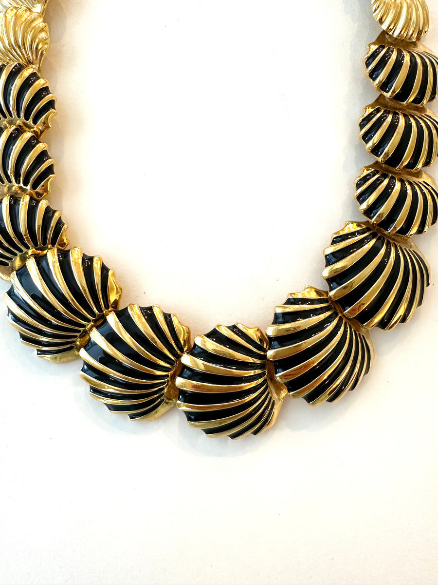 1980s Napier Gold and Black Shell Necklace