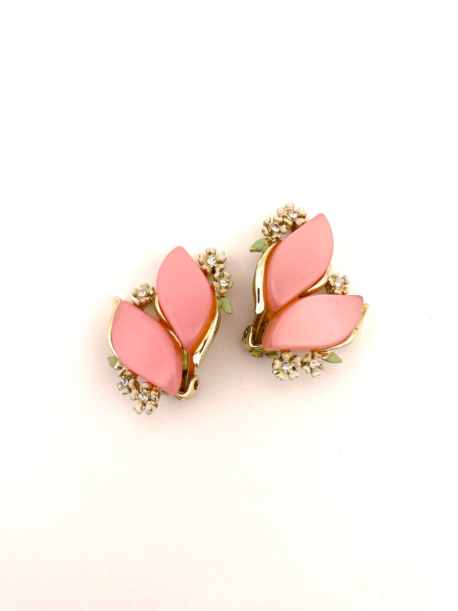 Vintage 1950s Iridescent Pink Clip Earrings
