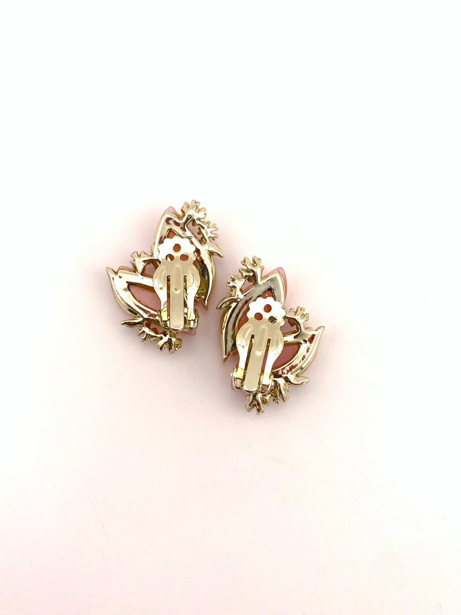 Vintage 1950s Iridescent Pink Clip Earrings
