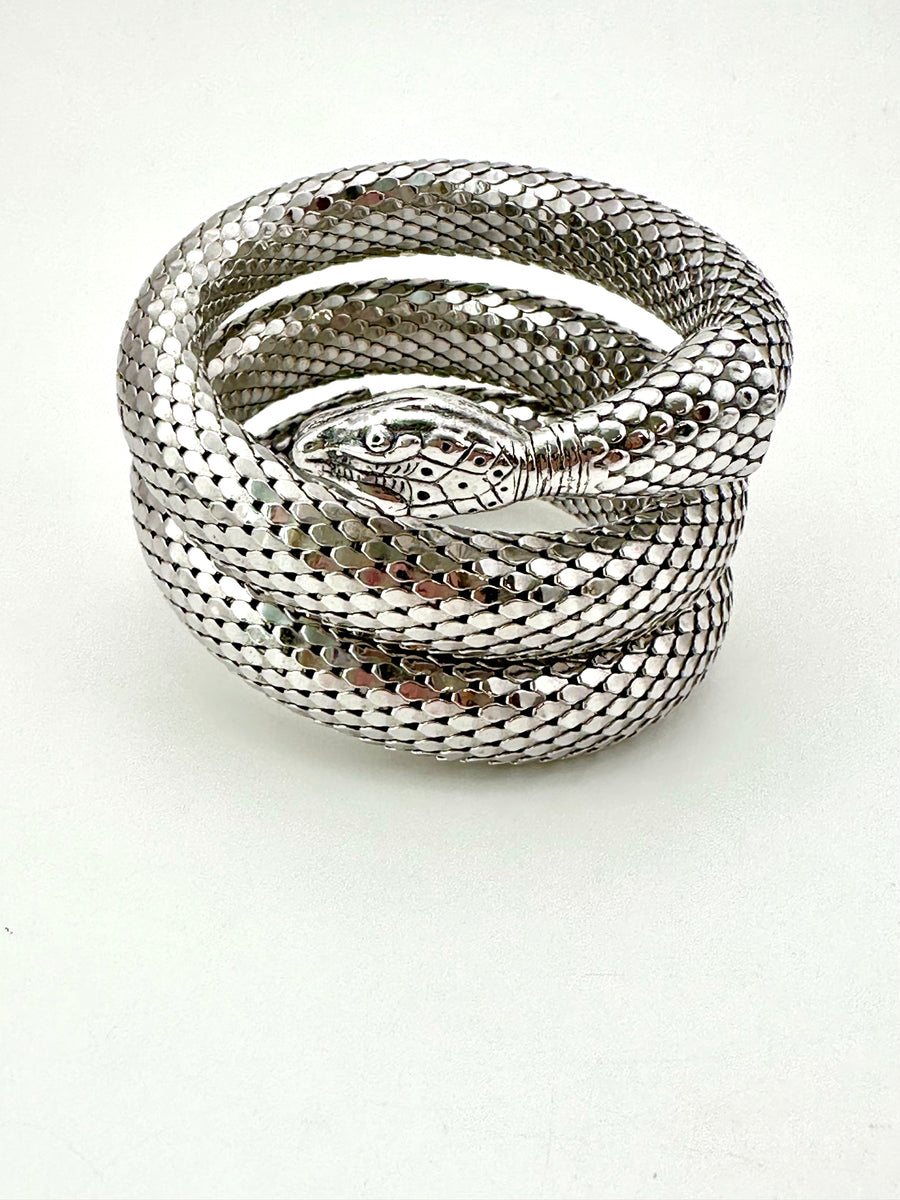 1960s Whiting & Davis Coiled Silver Snake Bracelet