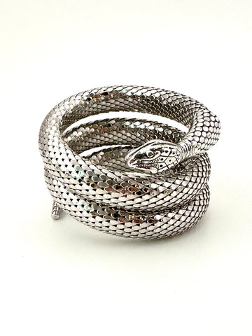 1960s Whiting & Davis Coiled Silver Snake Bracelet