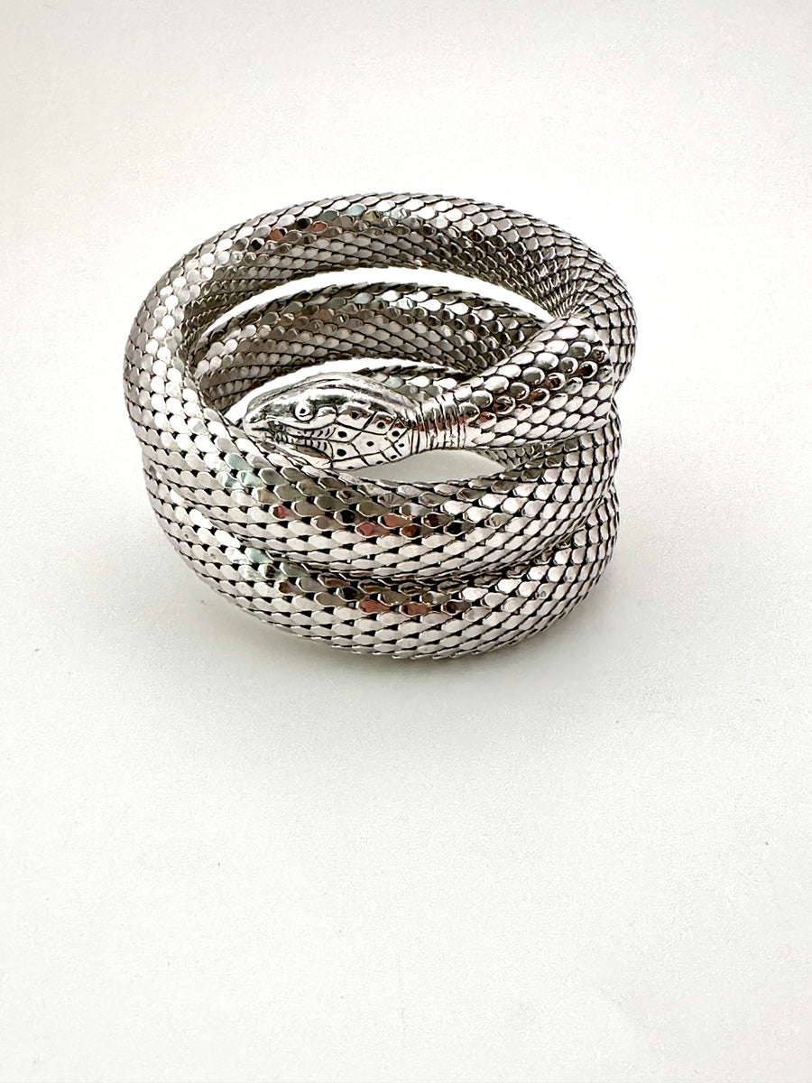 1960s Whiting & Davis Coiled Silver Snake Bracelet