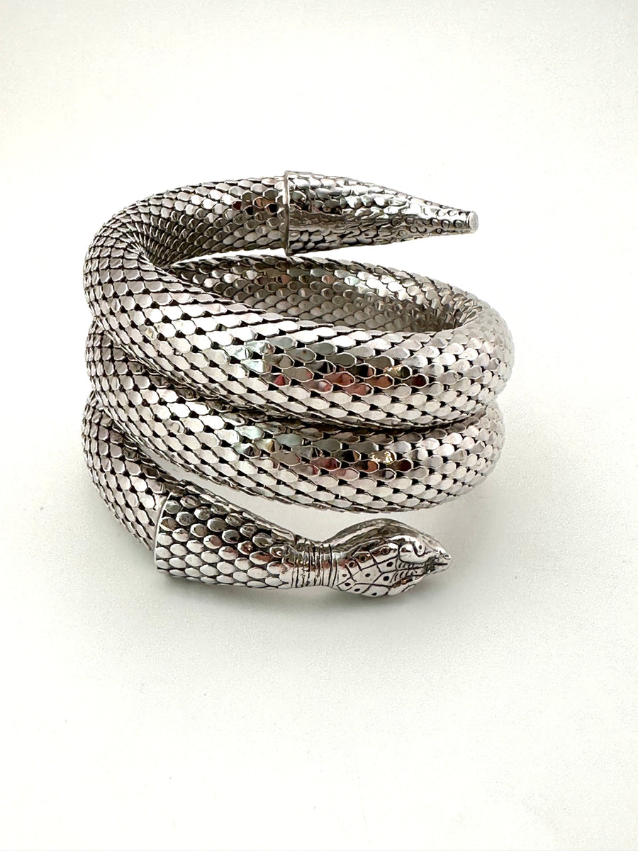 1960s Whiting & Davis Coiled Silver Snake Bracelet