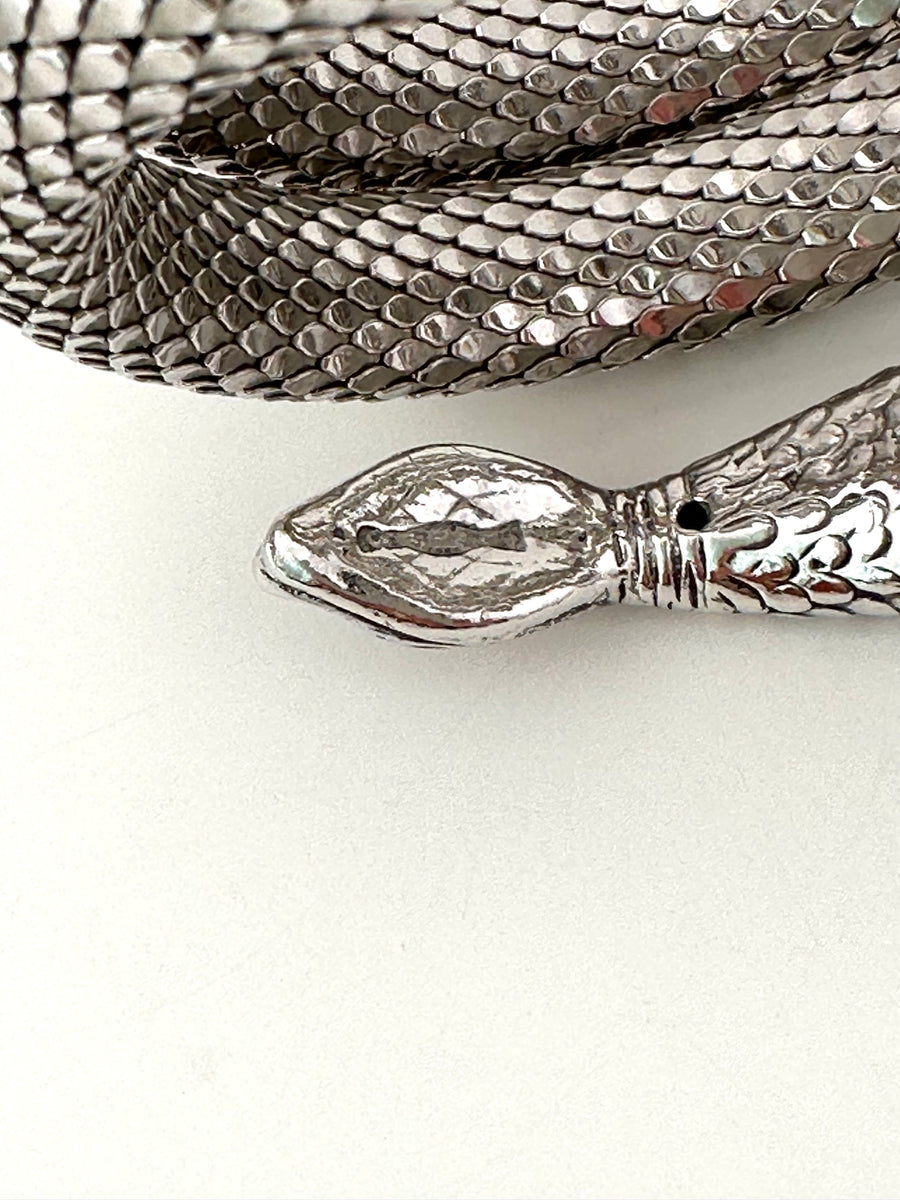 1960s Whiting & Davis Coiled Silver Snake Bracelet