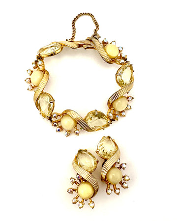 1950s Schiaparelli Yellow Stone Bracelet and Earrings Set