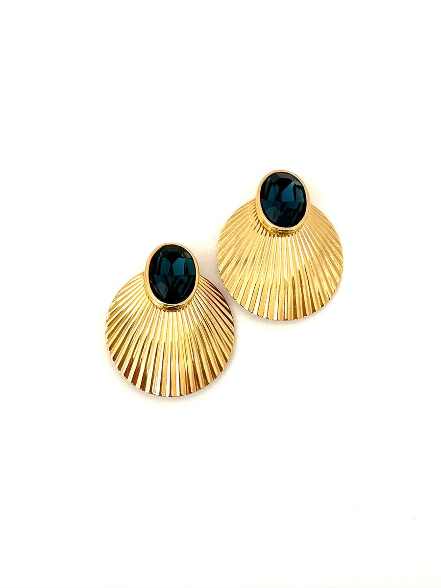 1980s Givenchy Gold Shell and Blue Glass Earrings