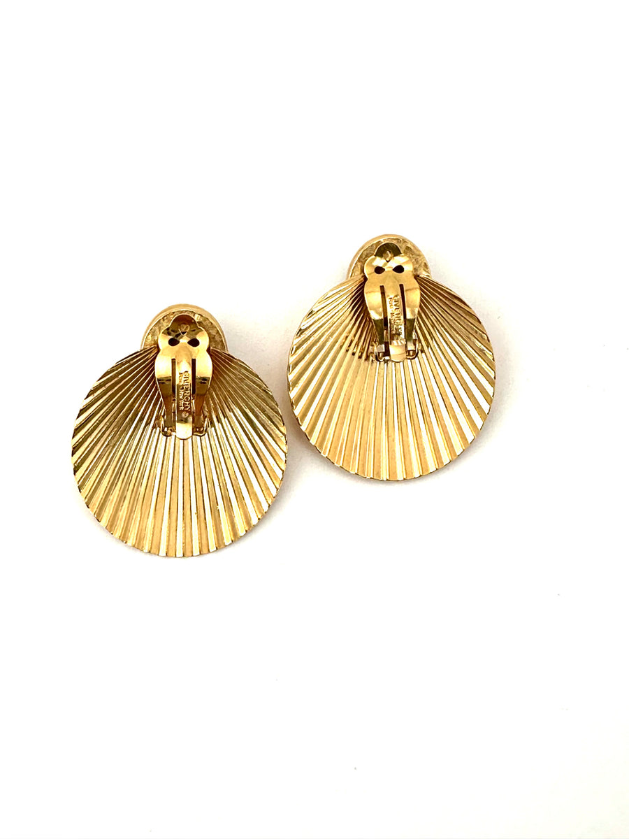 1980s Givenchy Gold Shell and Blue Glass Earrings