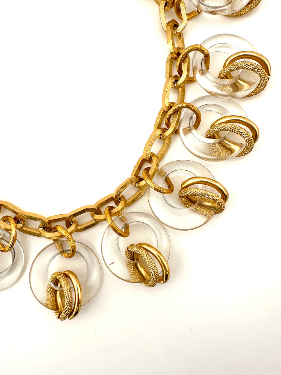 Vintage Clear Lucite and Goldtone Link Necklace