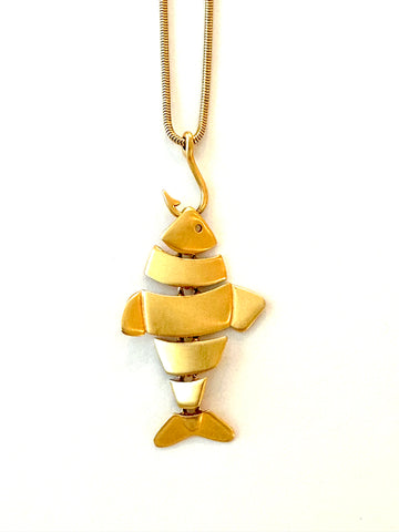 1990s Anne Klein Fish and Hook Pendant Necklace