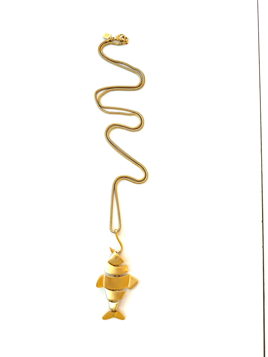 1990s Anne Klein Fish and Hook Pendant Necklace