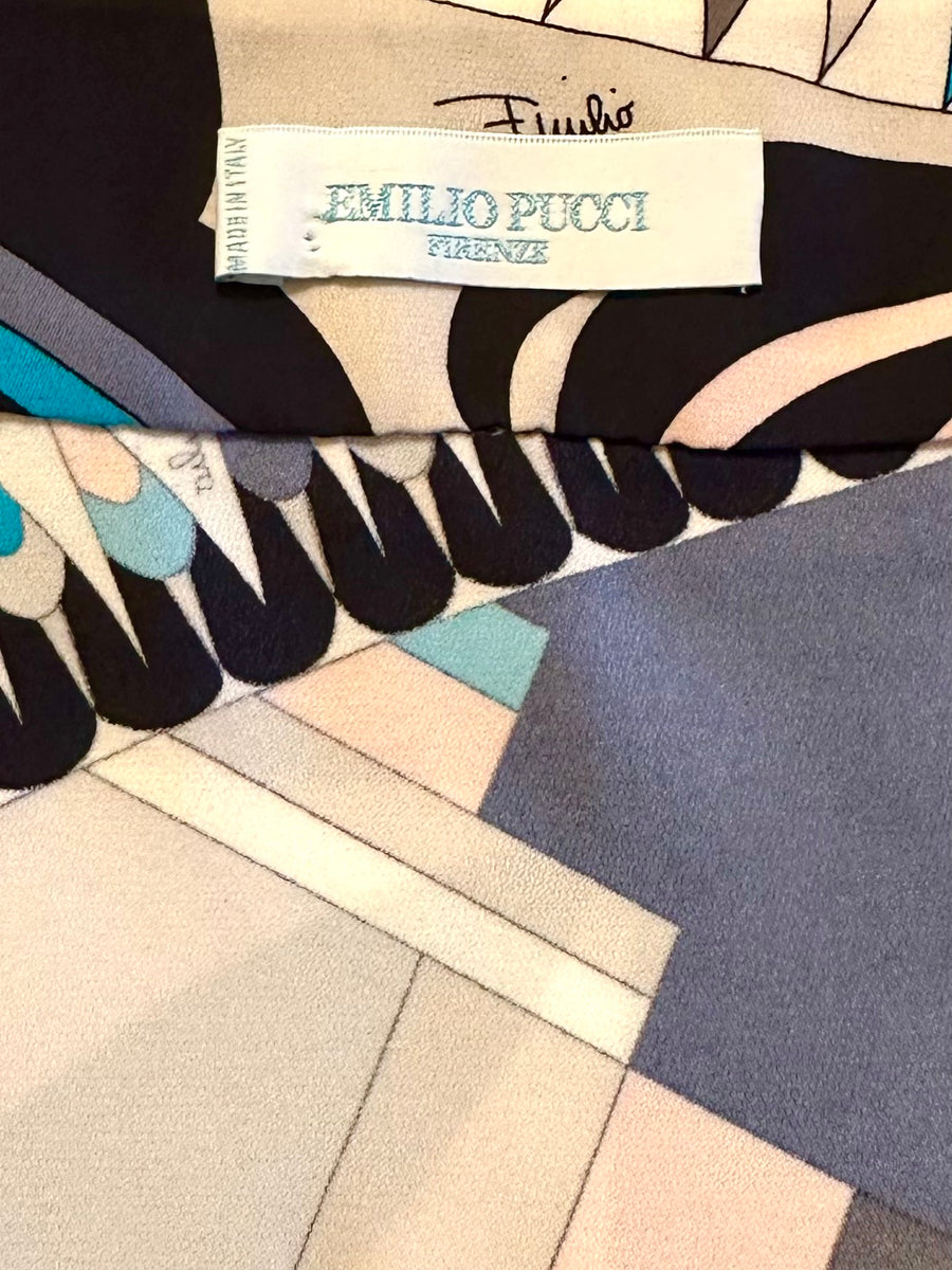 Vintage Emilio Pucci Turquoise and Gray Silk Skirt and Top Set