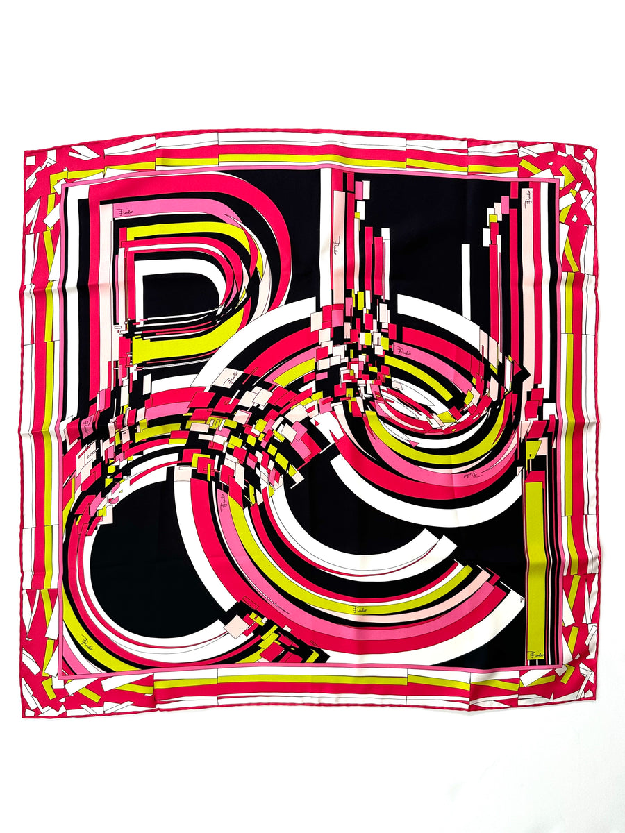 Vintage Emilio Pucci Scarf in Shades of Black, Pink and Green
