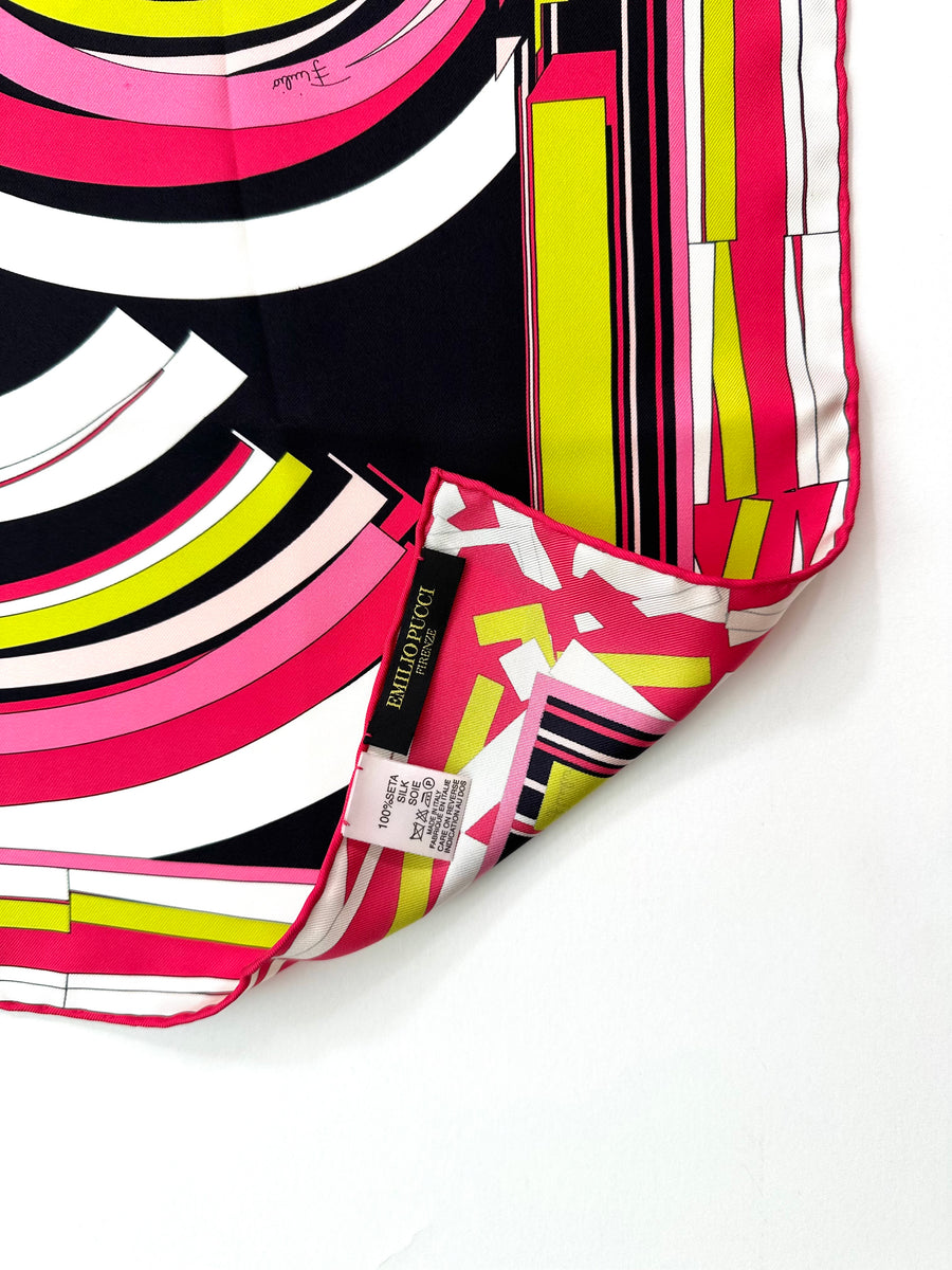 Vintage Emilio Pucci Scarf in Shades of Black, Pink and Green