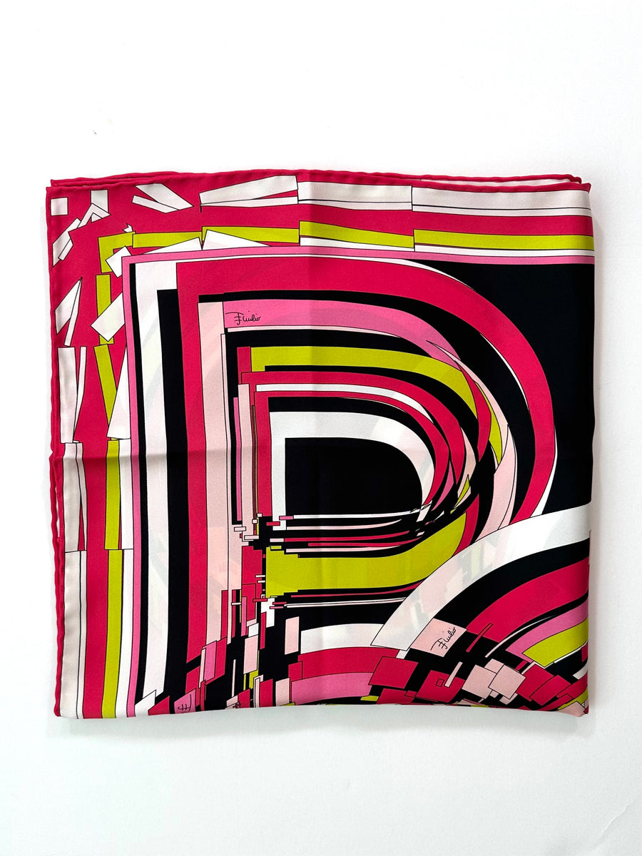 Vintage Emilio Pucci Scarf in Shades of Black, Pink and Green