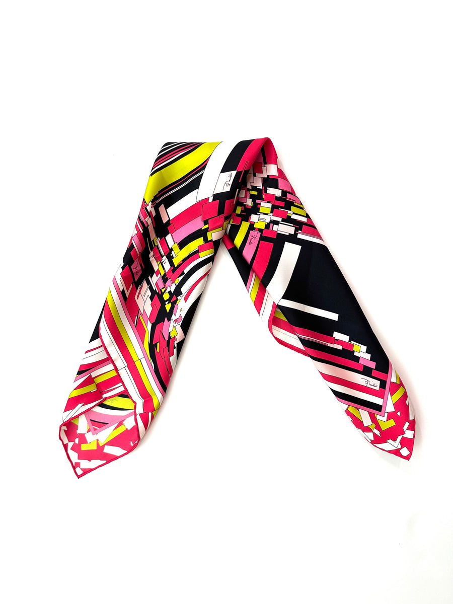 Vintage Emilio Pucci Scarf in Shades of Black, Pink and Green