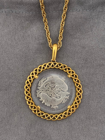 1970s Trifari Glass Pisces Zodiac Pendant Necklace
