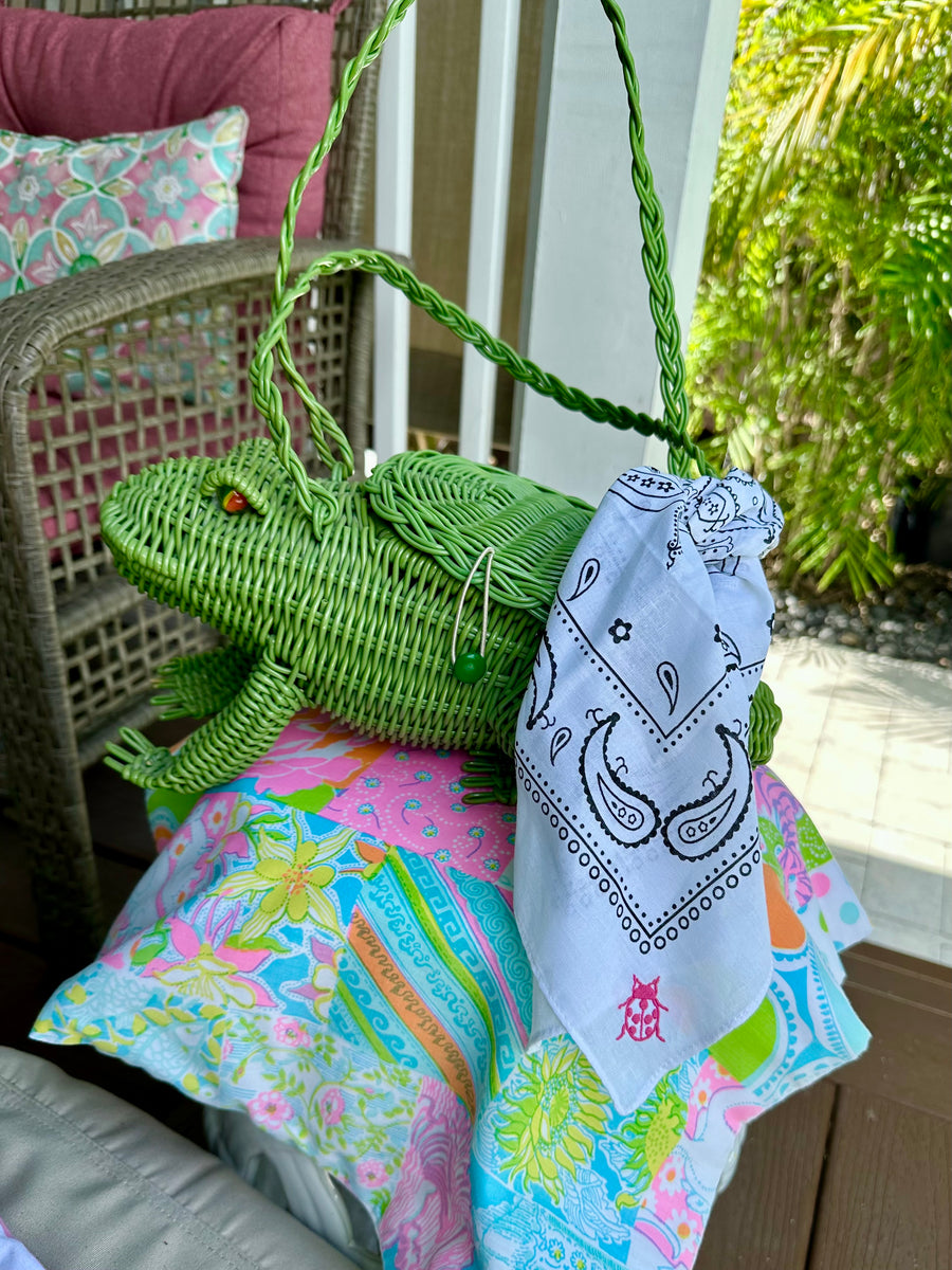 White Cotton Bandana Scarf with Pink Ladybug Monogram