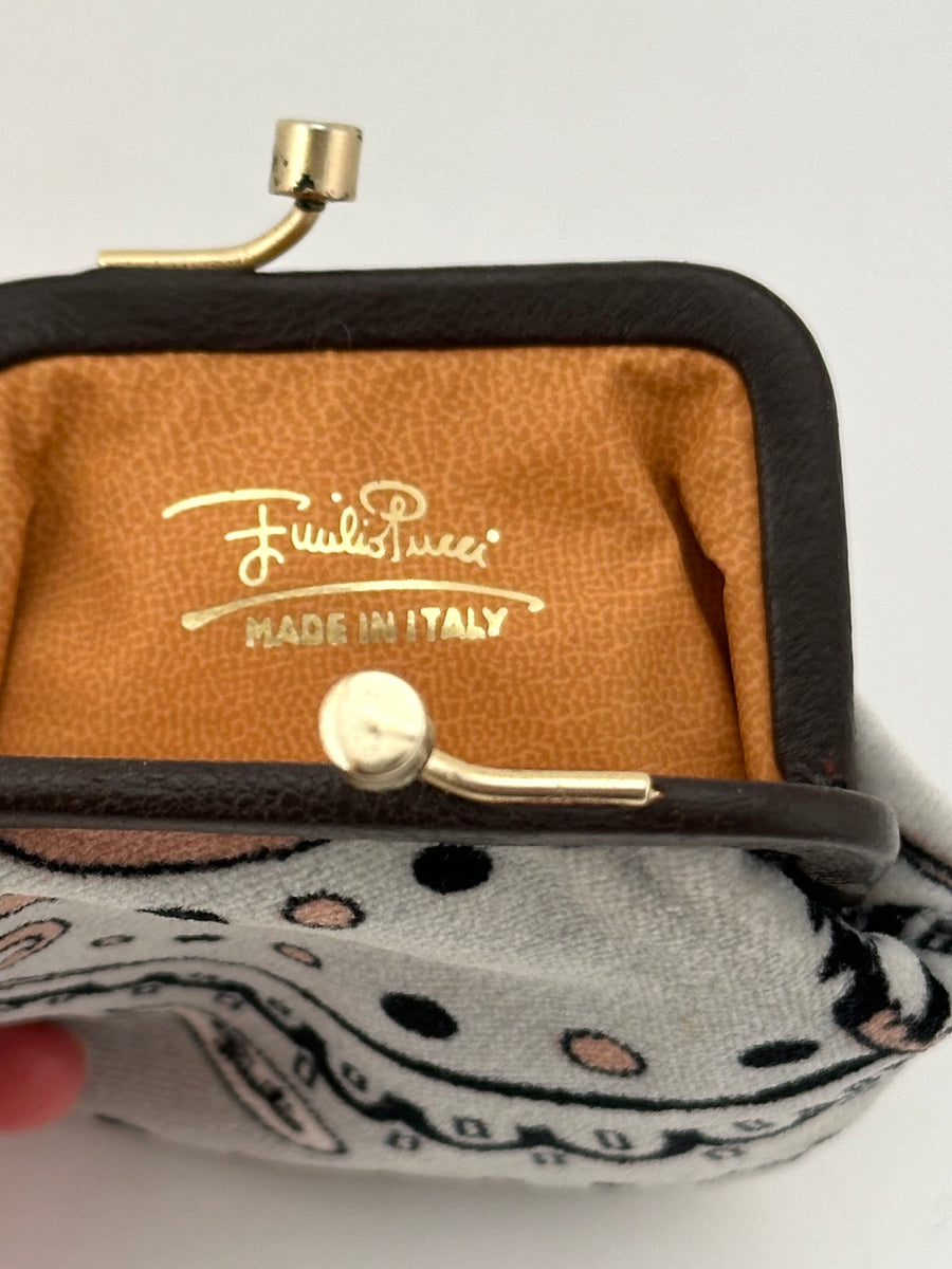 Vintage 1960s Emilio Pucci Gray, Brown and Black Printed Velvet Pouch