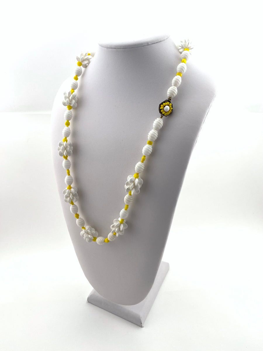 Vintage Miriam Haskell White and Yellow Beaded Necklace