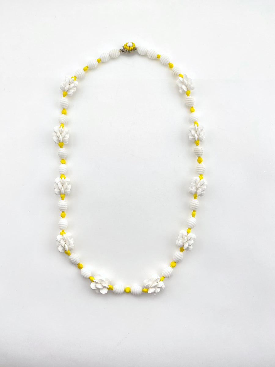 Vintage Miriam Haskell White and Yellow Beaded Necklace