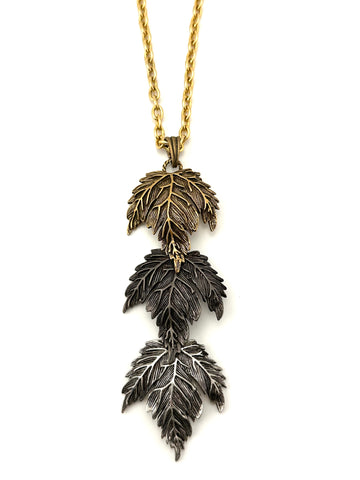 1960s Large Leaf Pendant Necklace Mixed Metals Castlecliff