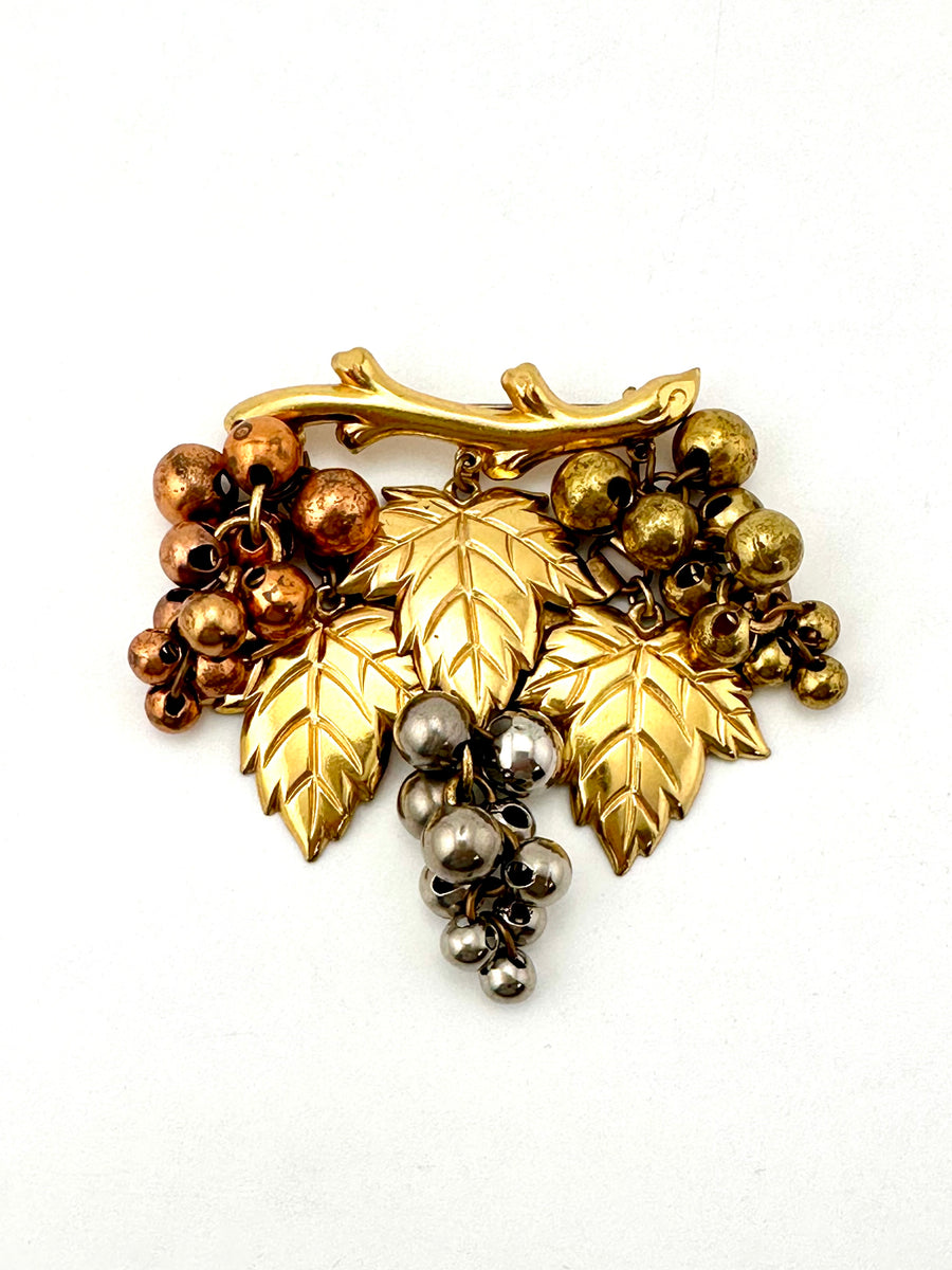 1950s Mixed Metal Grape Brooch