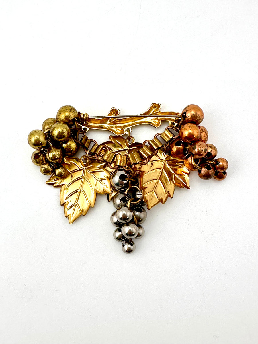 1950s Mixed Metal Grape Brooch