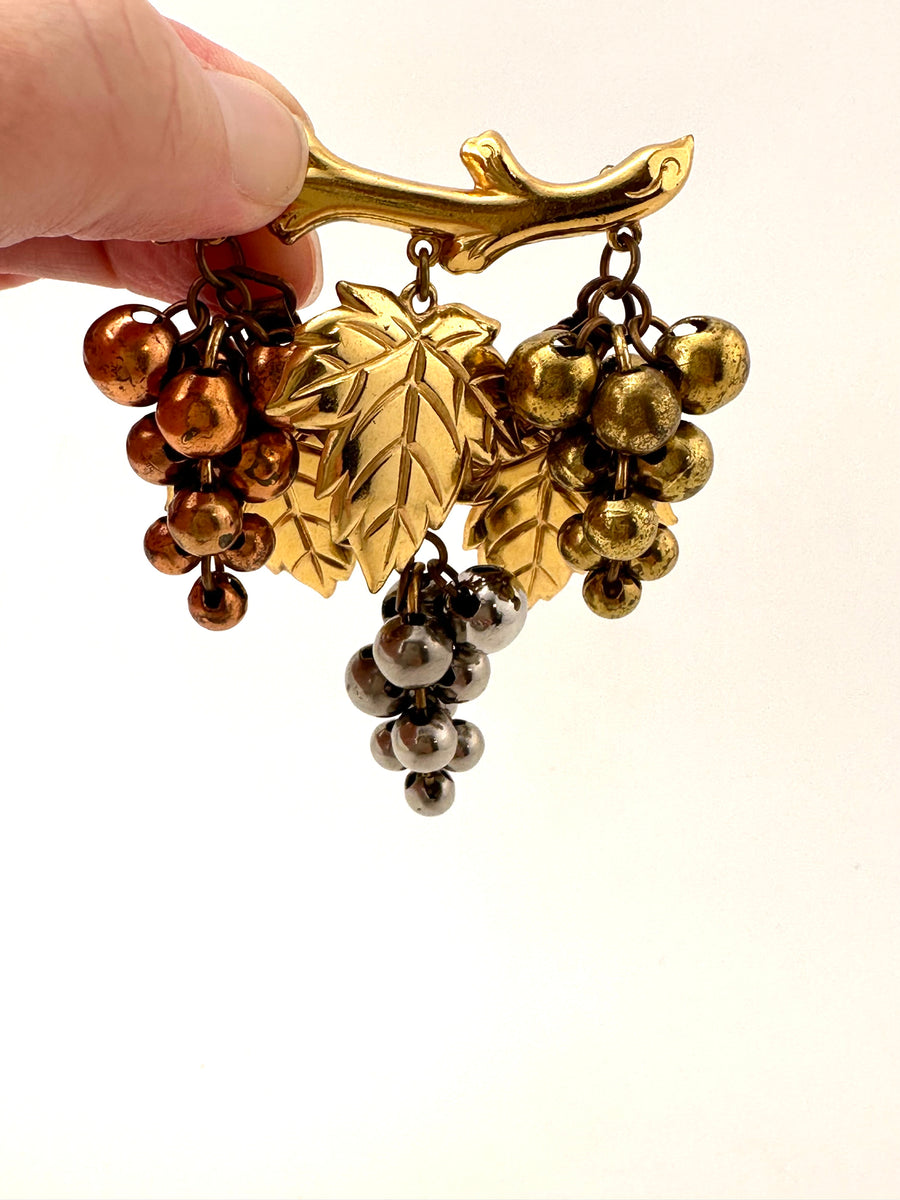 1950s Mixed Metal Grape Brooch