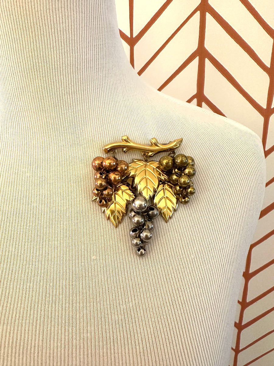 1950s Mixed Metal Grape Brooch