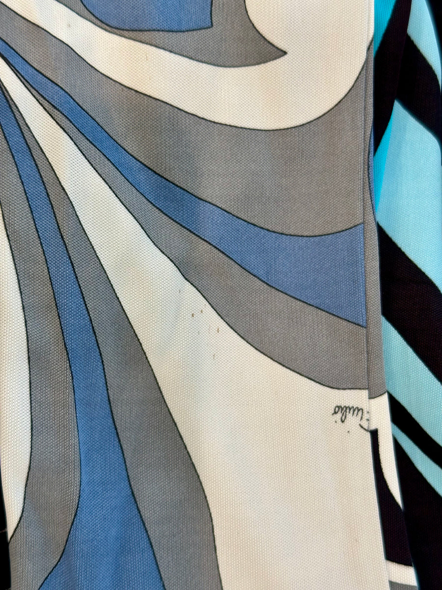 Vintage Emilio Pucci Turquoise and Gray Silk Skirt and Top Set