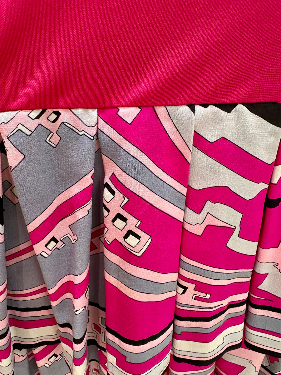Vintage 1970s Emilio Pucci Fushia Drop Waist Dress with Printed Skirt
