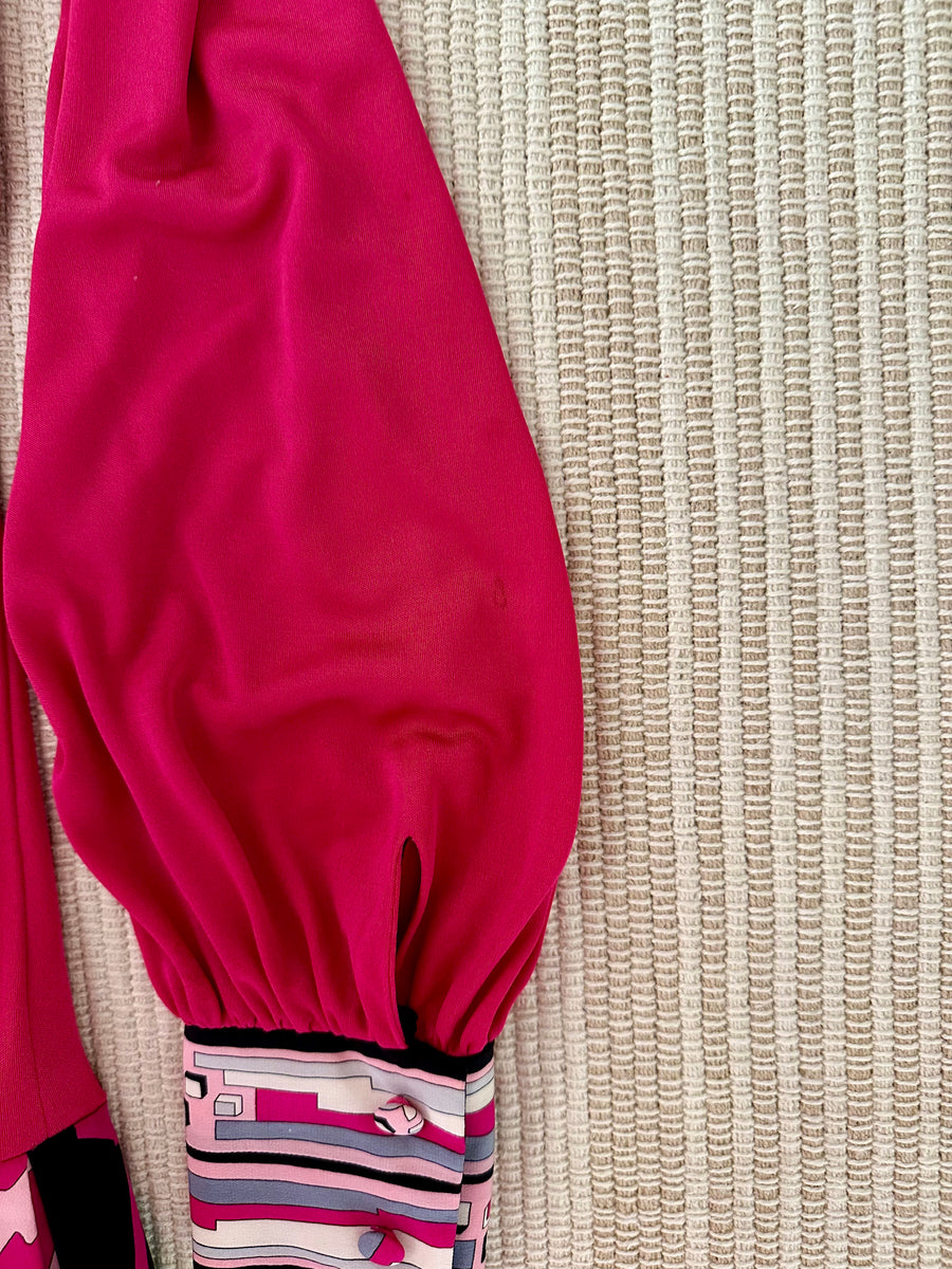 Vintage 1970s Emilio Pucci Fushia Drop Waist Dress with Printed Skirt