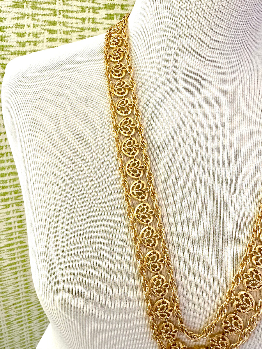 1960s Trifari Triple Strand Goldtone Necklace