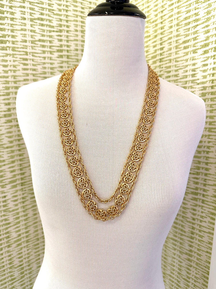 1960s Trifari Triple Strand Goldtone Necklace