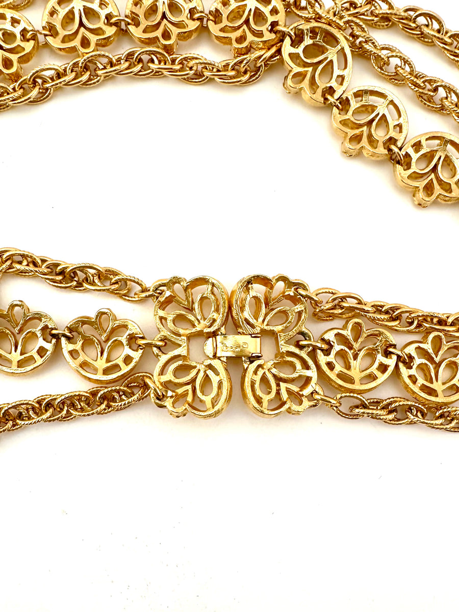1960s Trifari Triple Strand Goldtone Necklace