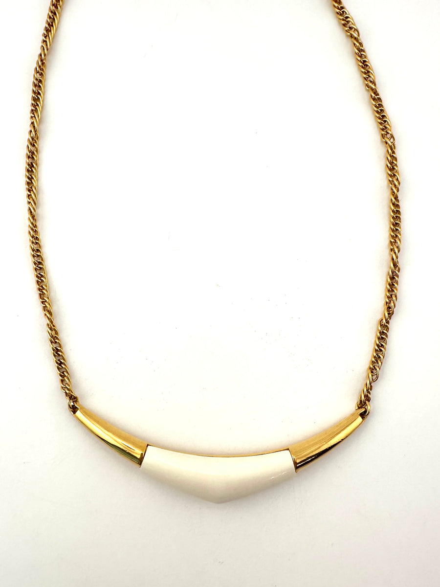 1960s Trifari White and Gold Modernist Choker Necklace