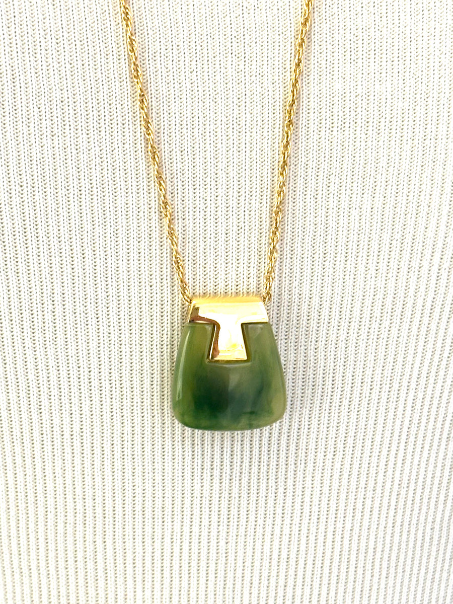 1960s Modernist Trifari Faux Jade Pendant Necklace