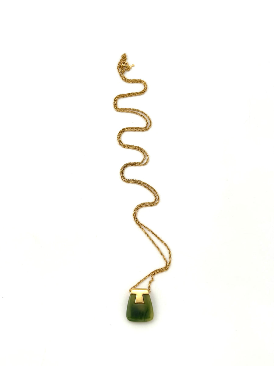 1960s Modernist Trifari Faux Jade Pendant Necklace