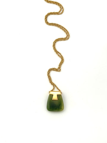 1960s Modernist Trifari Faux Jade Pendant Necklace