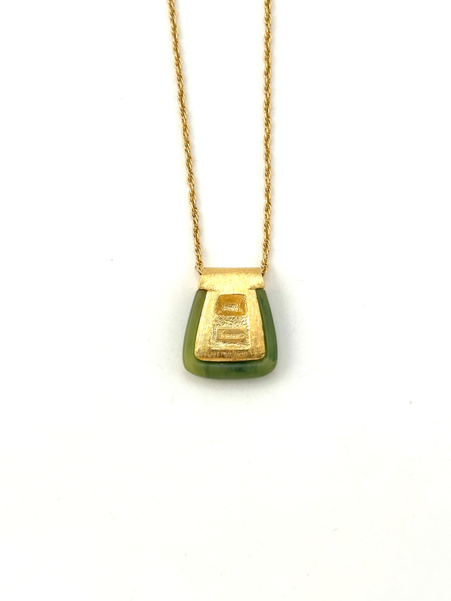 1960s Modernist Trifari Faux Jade Pendant Necklace