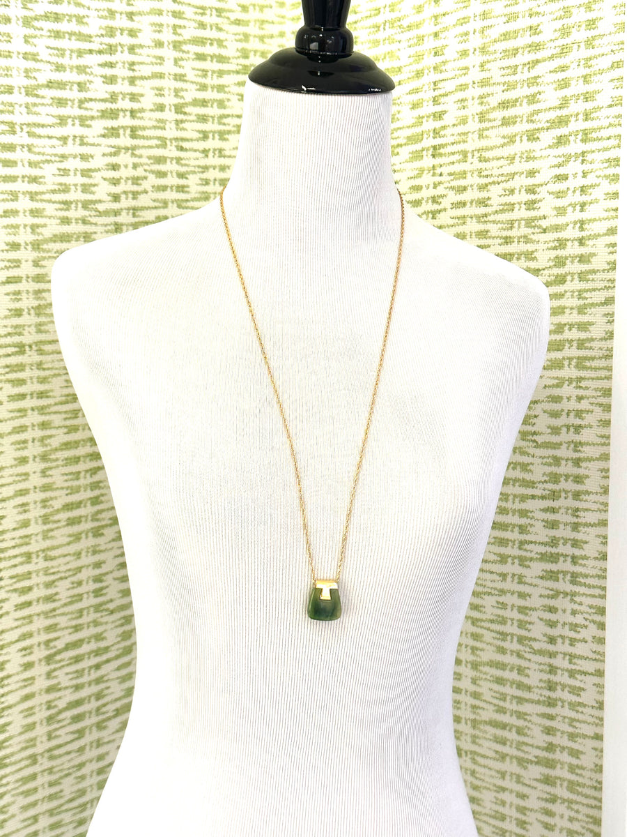 1960s Modernist Trifari Faux Jade Pendant Necklace
