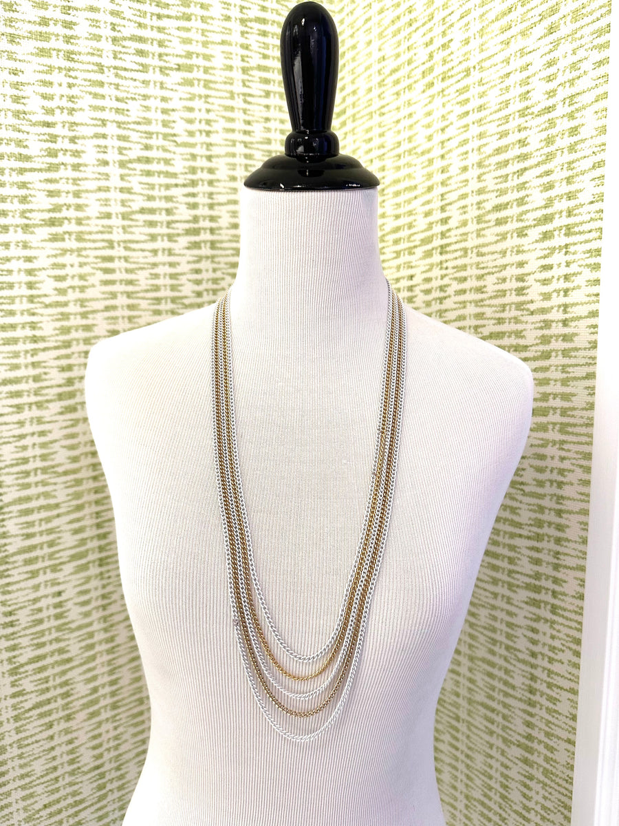 Vintage 1960s Trifari MultiStrand White and Gold Necklace