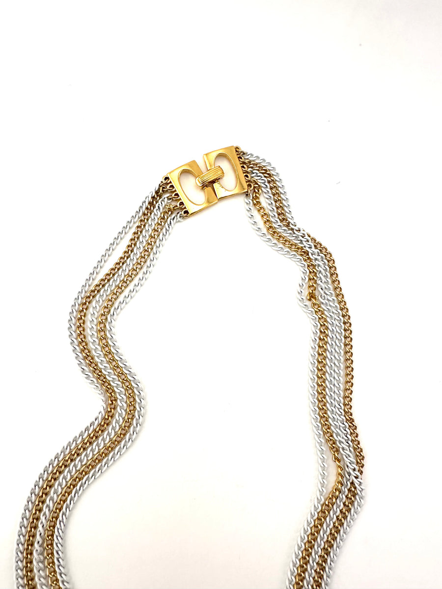 Vintage 1960s Trifari MultiStrand White and Gold Necklace