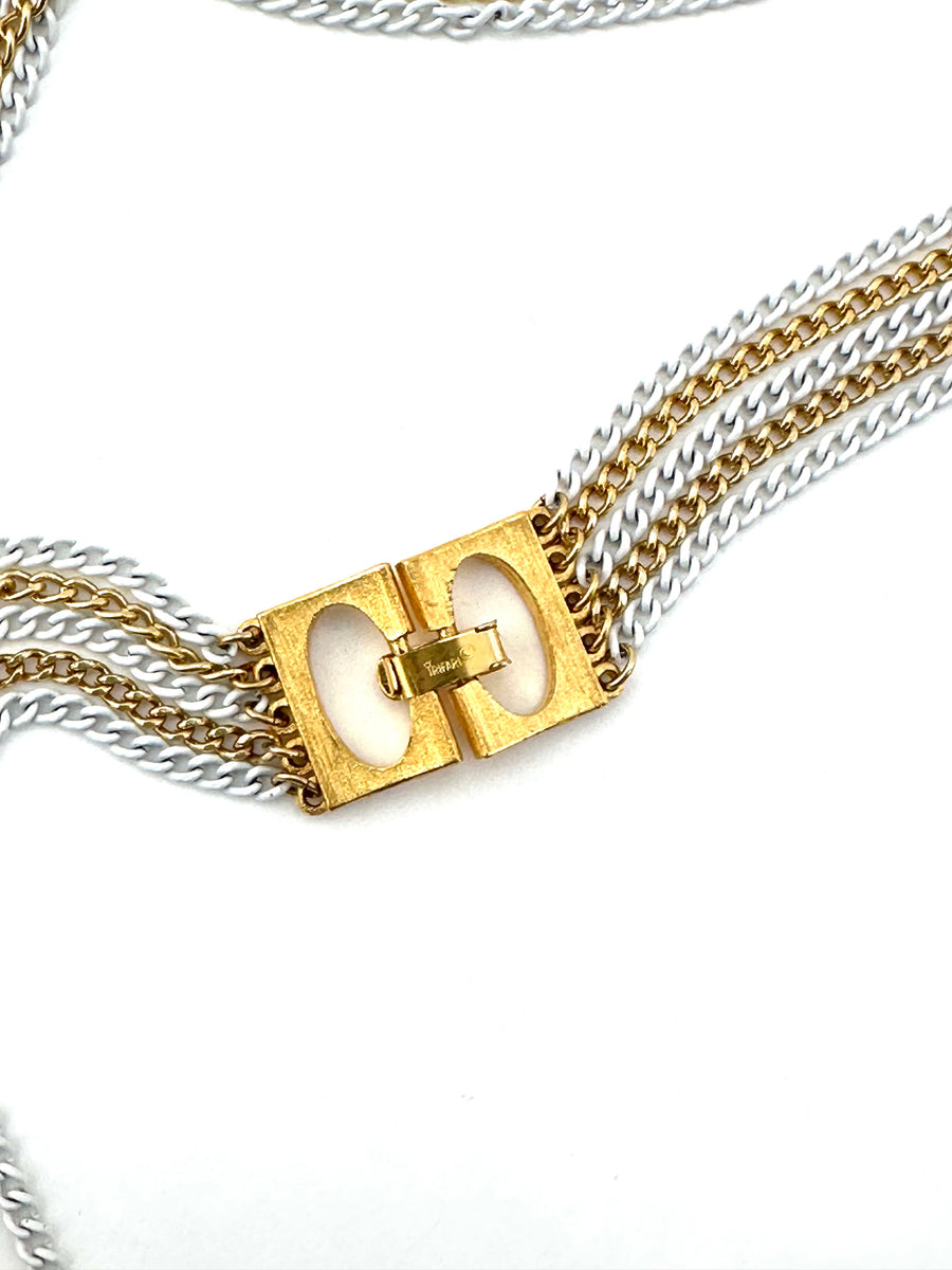 Vintage 1960s Trifari MultiStrand White and Gold Necklace