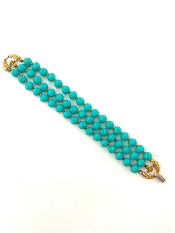 1960s Trifari Faux Turquoise Beaded Bracelet